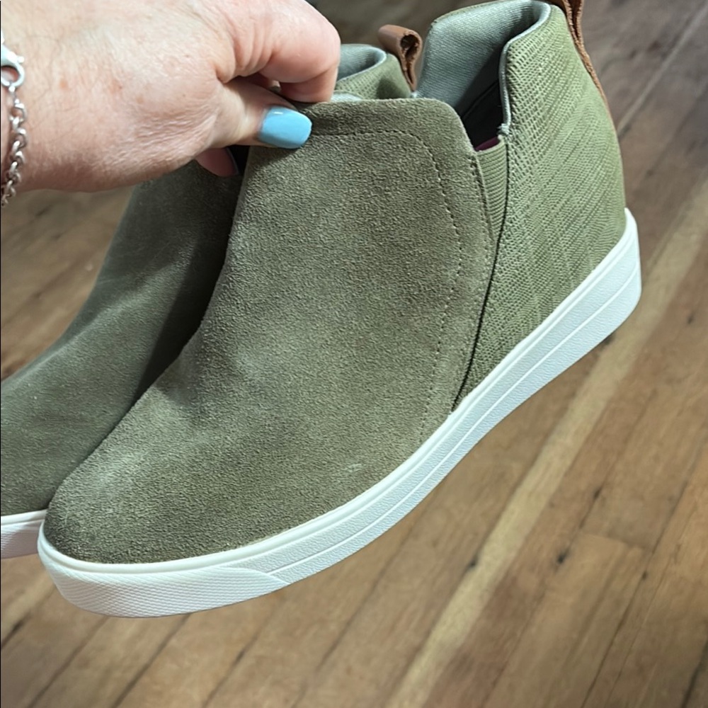 Women’s Size 12M Suede Slip-On Sneakers - Olive